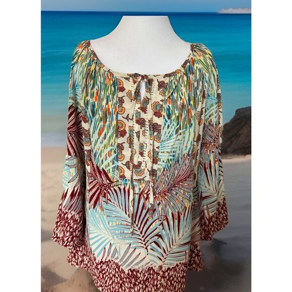 Anthropologie BOHO Peasant Coverup XL Tunic Lightweight Beach Resort Blouse Top - Picture 2 of 12